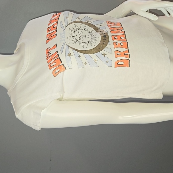 Vinyl Icons White Graphic Tee with Gold Sun and Moon Don't Wake The Dreamer Sz M - Picture 2 of 7